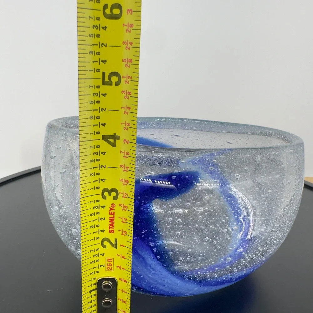 Murano Style Blown Art Glass Cobalt Blue Swirl Controlled Bubble Confetti Heavy